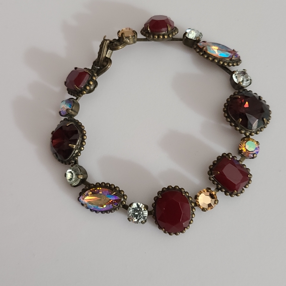 Vintage Sorrelli Bracelet Crystals Royal Plum Euc Bronze Estate Jewelry Ab Stone